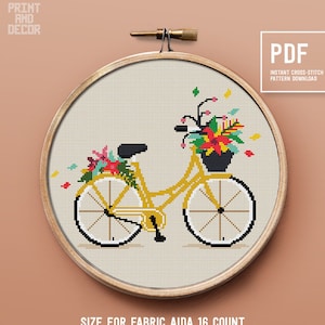 Modern cross stitch pattern autumn leaf bicycle flower hoop art xstitch punto de cruz DIY embroidery home decor instant download PDF pattern