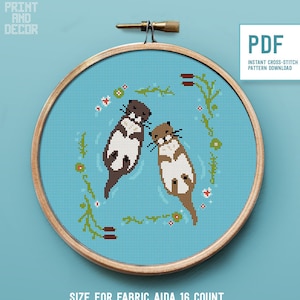 Cute Otters Modern Cross Stitch Pattern | Animal theme | Handmade | Embroidery Designs Anchor Instant download | Gift | PDF pattern stitch