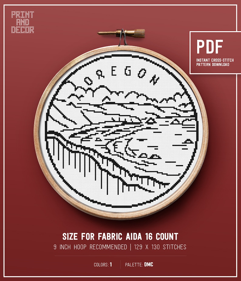 Oregon Cross Stitch Pattern Easy Embroidery Design United Etsy