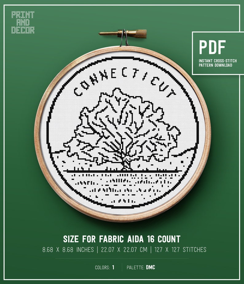 Connecticut Cross Stitch Pattern United States Theme Easy Etsy
