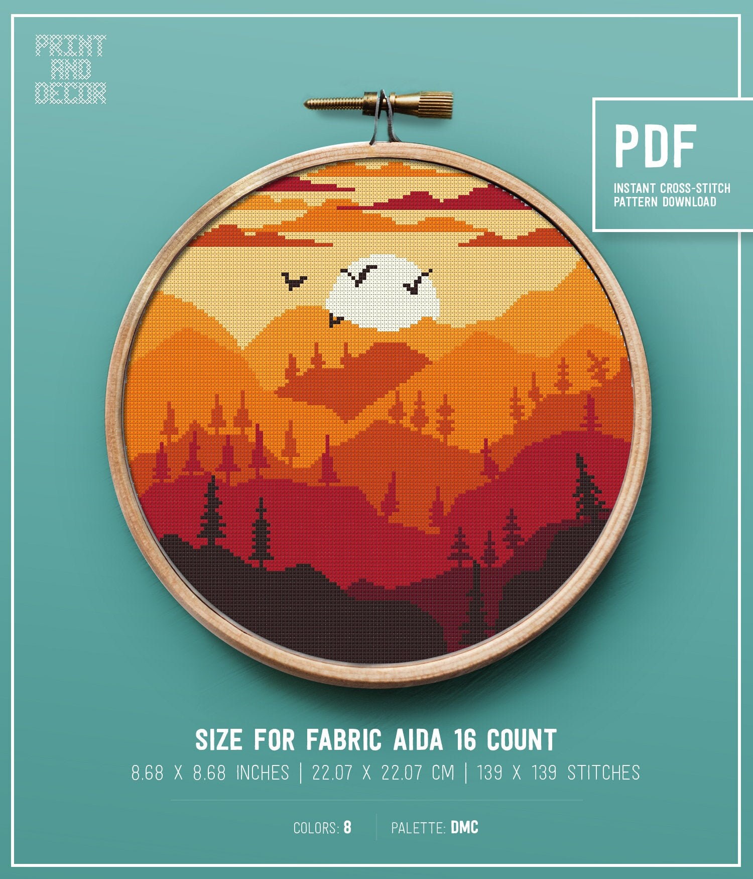 Mountain Sunset Landscape Cross Stitch Pattern, Modern Counted Cross ...