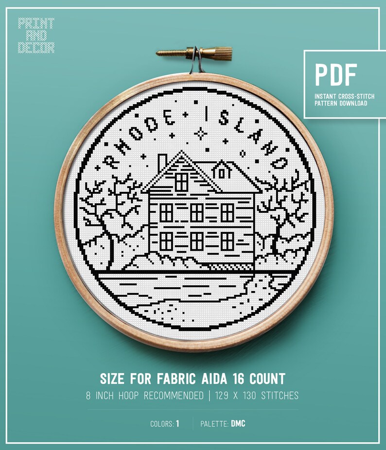 Rhode Island Cross Stitch Pattern Easy Embroidery Design Etsy