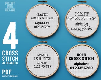 Cross Stitch Alphabets, Counted cross stitch fonts pattern, Easy alphabet for cross stitching, Instant download PDF pattern