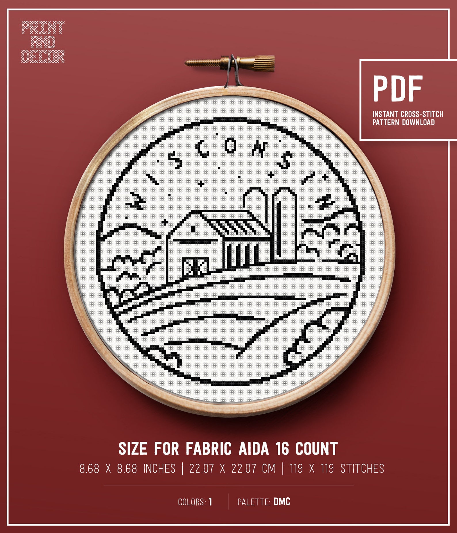 Wisconsin Cross Stitch Pattern, Easy Cross Stitch, Embroidery Design ...