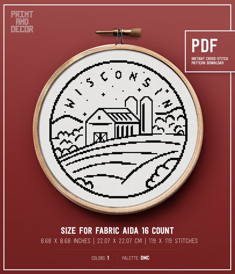 Wisconsin Cross Stitch Pattern Easy Cross Stitch Embroidery Etsy