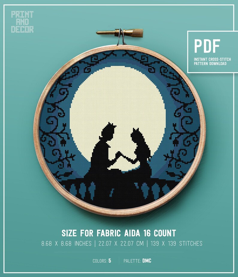 Princess Cross Stitch Pattern, Moon Themed Embroidery Pattern ...
