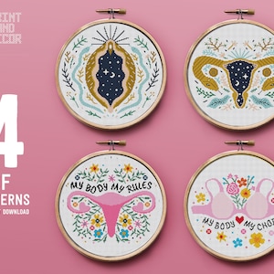 Female Cross Stitch Pattern bundle, Girl Power theme, modern embroidery design, Instant download PDF