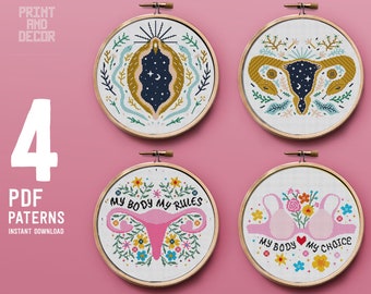Female Cross Stitch Pattern bundle, Girl Power theme, modern embroidery design, Instant download PDF