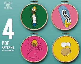 Funny cartoon cross stitch pattern, EASY counted cross stitch design, Big bundle set, home decor, gift idea, instant download PDF chart