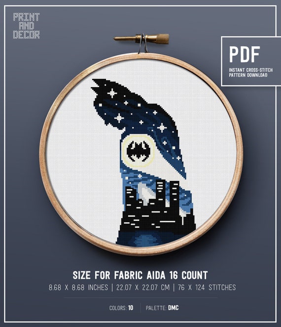 Gotham City Cross Stitch Pattern Silhouette Design Superhero Etsy