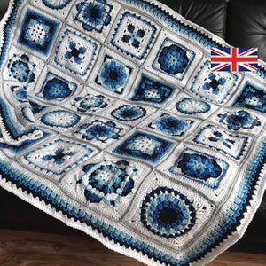 UK Crochetpattern Delft Blue Tiles Blanket pdf UK