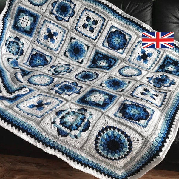 UK Crochetpattern Delft Blue Tiles Blanket pdf UK