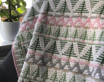 Pine Tree Blanket crochetpattern pdf in UK-US-NL terms