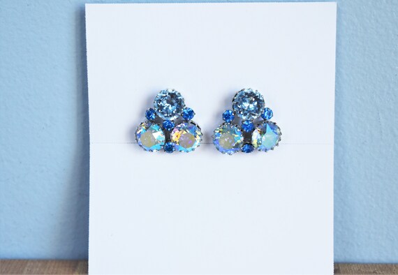 Vintage Blue Austrian Crystal Clip-on Earrings - image 7