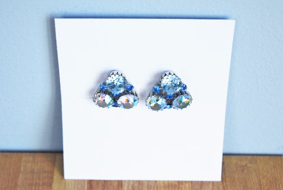 Vintage Blue Austrian Crystal Clip-on Earrings - image 8