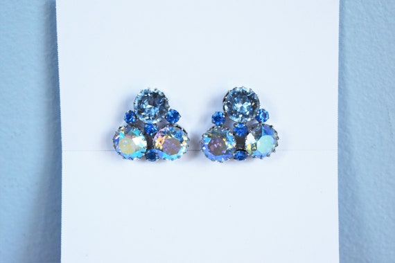 Vintage Blue Austrian Crystal Clip-on Earrings - image 1