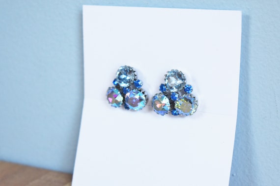 Vintage Blue Austrian Crystal Clip-on Earrings - image 3