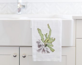 Toalla de té de saco de harina costera 28x28" - Decoración del hogar costero - Decoración del hogar botánico