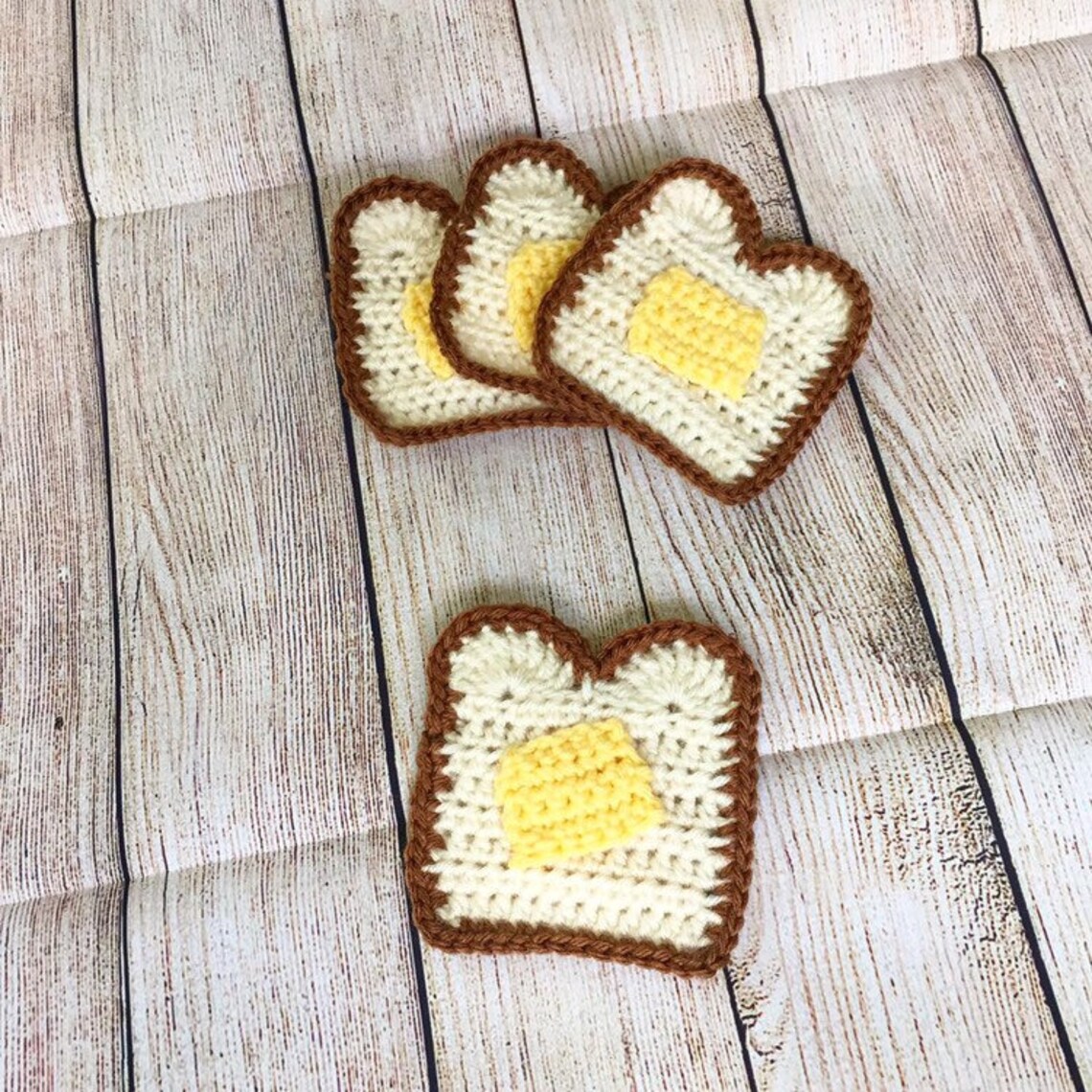 Bread Coasters, Buttery Toast Coasters, Crochet Toast Coasters
