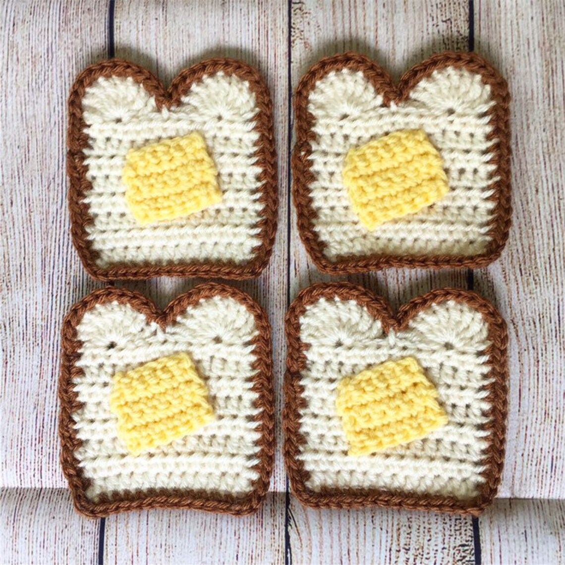 Bread Coasters, Buttery Toast Coasters, Crochet Toast Coasters