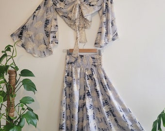 Conjunto top y pantalón / Conjunto co-ord / Ropa boho / Seda de bambú / Conjunto lindo / Hippie / Top cruzado / Pantalón hippie / Wrap over