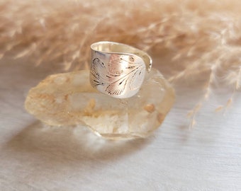 Anillo de banda de plata hecho a mano / Bonito / Boho / Boho / Flores / Floral / Regalo / hermosas joyas