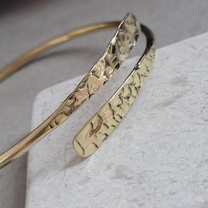 Hammered Brass Bangle Bracelet – Adjustable Minimalist Gold Finish Jewelry image 7