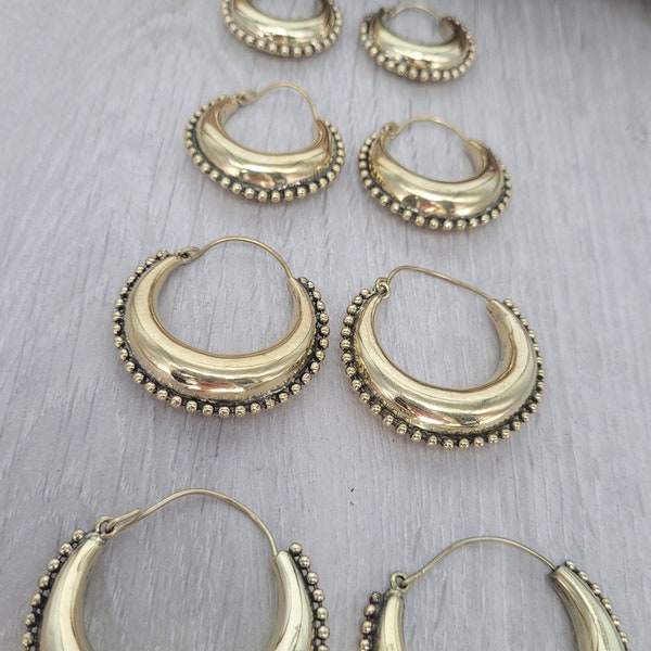 Brass chunky lightweight hoops  / Small hoops / Large earrings  /  Gypsy  /  Bohemian  /  Boho  /  Ethnic hoops