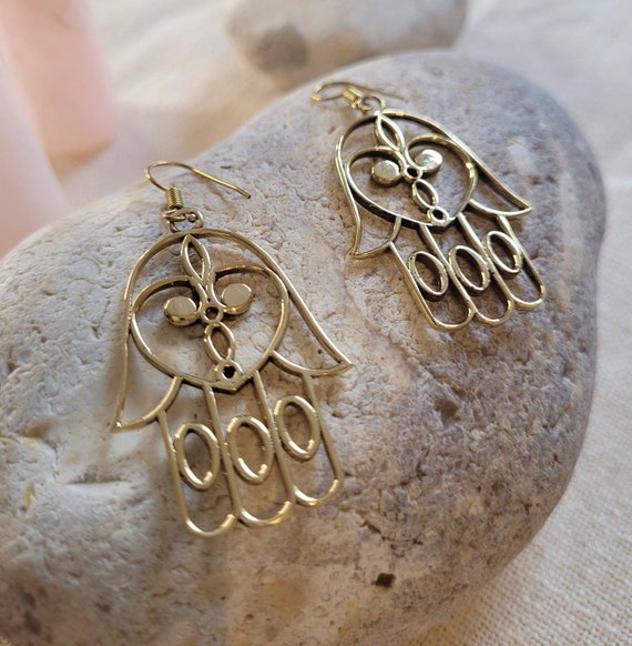 Hamsa Hand Earrings,brass Hamsa Hand Earrings, Earrings, Bohemian