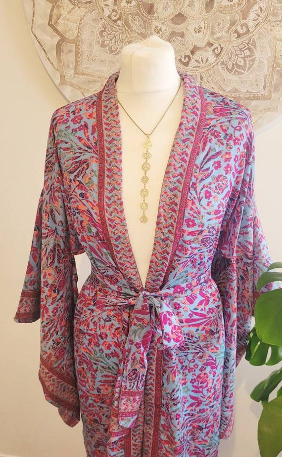 Bamboo silk kimono / Robe / Dressing gown / Unique Gift / Print design / Christmas gift / Gift / Vintage / Bohemian / Soft robe/ boho kimono