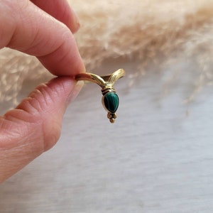 Golden drop ring with natural malachite / Pretty / Unique / Gift / Chakra / Crystal / Bohemian  / Boho