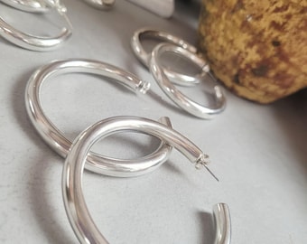 Simple Silver Hoop Earrings - Lightweight, Nickel-Free