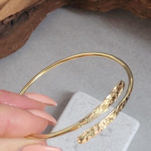 Hammered Brass Bangle Bracelet – Adjustable Minimalist Gold Finish Jewelry image 5