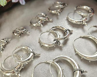Silver Plated Chunky Hoop Earrings, Boho Tribal Style