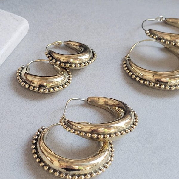 Chunky Brass Hoop Earrings: Lightweight Boho Style