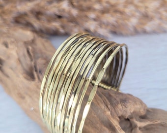 Gold cuff bracelet / Brass bracelet / Unique / Statement / Bohemian / Boho / Ethnic / Festival / Gift / Hammered jewellery / Textured