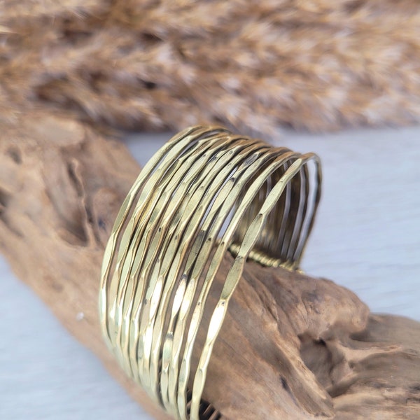 Gold cuff bracelet / Brass bracelet / Unique / Statement / Bohemian / Boho / Ethnic / Festival / Gift / Hammered jewellery / Textured