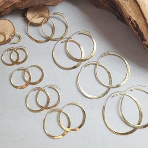 Brass hammered hoops / Hoop earrings / Small hoops / Large hoops / Hippie / Unique / Free shipping