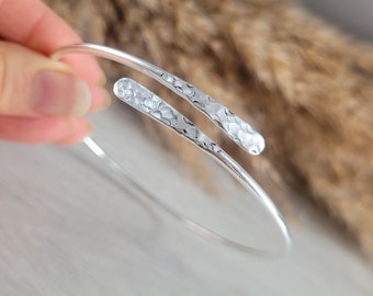 Silver Upper Arm Bracelet Cuff Top Arm Band Hammered