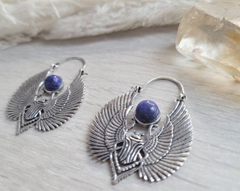 Silver scarab beetle earrings/silver earrings/boho/ethnic/turquoise/Lapislazuli/festival/boho jewellery/bohemian