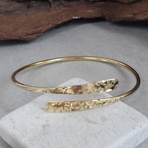 Hammered Brass Bangle Bracelet – Adjustable Minimalist Gold Finish Jewelry image 9