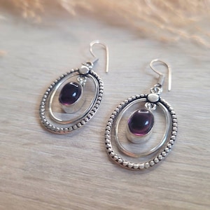 Silver drop earrings / Amethyst / Purple stone / Pretty / Cute / Gift / Ethnic / Hippie / Dangle / Dainty