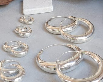Pendientes de aro plateados / Aros clásicos / Pendientes gruesos / Joyería sencilla / Únicos / Estilo hippie / Envío gratis