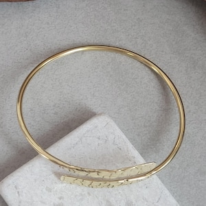 Hammered Brass Bangle Bracelet – Adjustable Minimalist Gold Finish Jewelry image 10