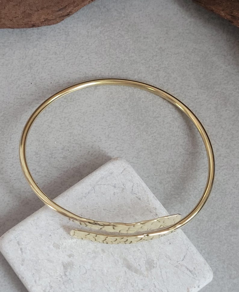 Hammered Brass Bangle Bracelet – Adjustable Minimalist Gold Finish Jewelry image 10