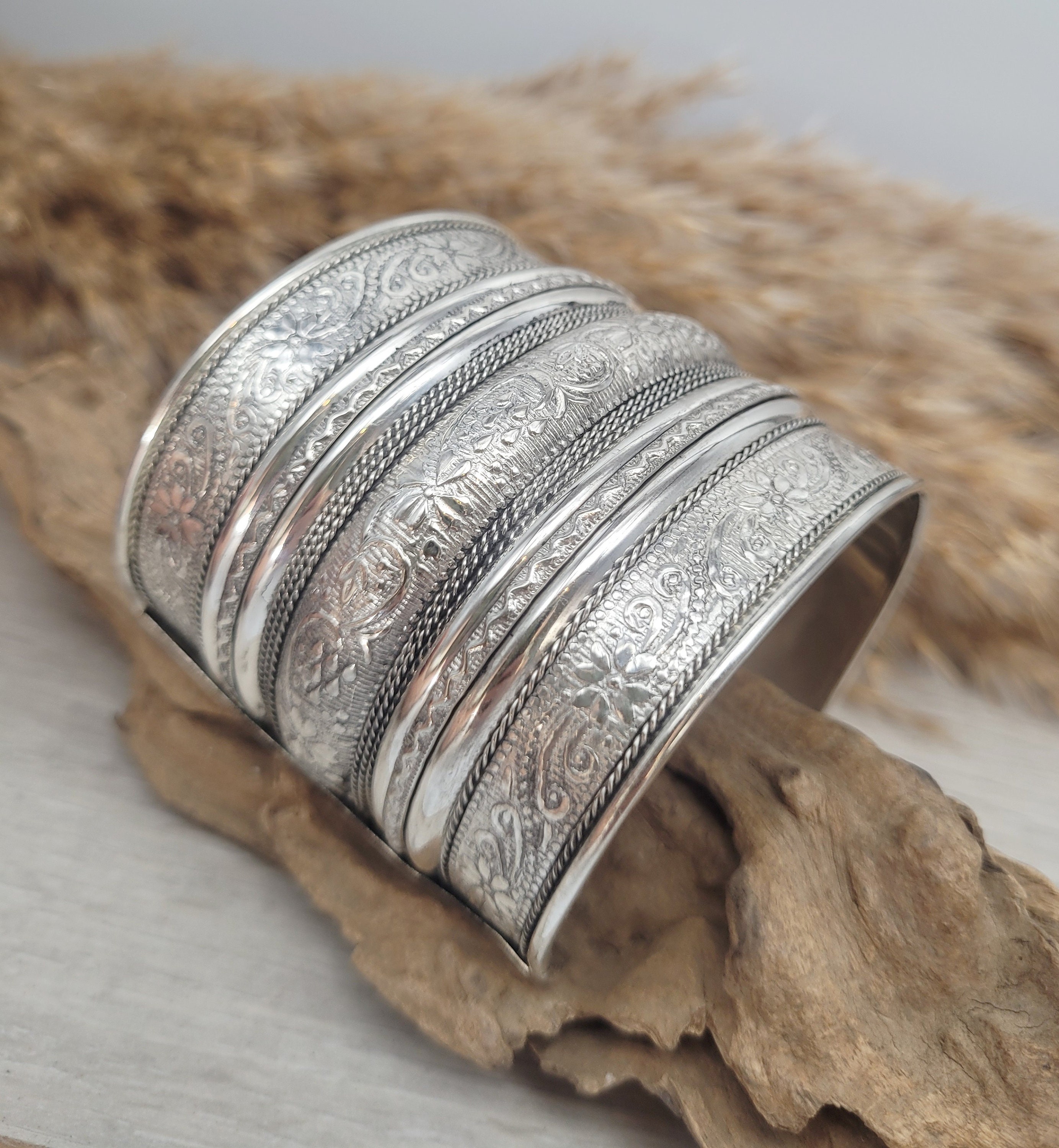 Silver detailed cuff bracelet / Cuff / Bohemian  / Boho / Statement / Unique / Tribal