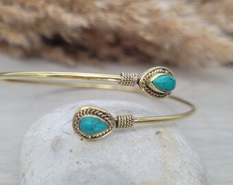 Brass turquoise arm bracelet / Arm cuff / Bangle / Crystal / Gold jewellery / Cute gift / Unique / Healing