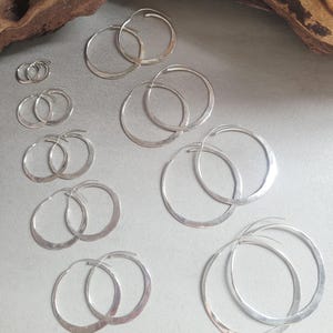 Silver hammered hoops / Hoop earrings / Small hoops / Large hoops / Hippie / Unique / Free shipping