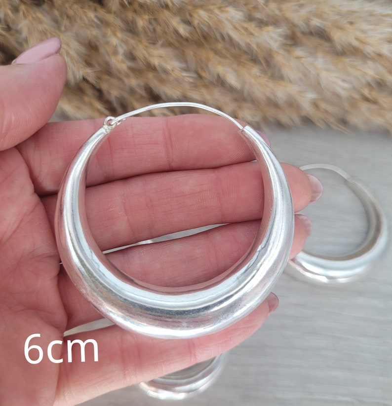 Silver hoop earrings / Classic hoops / Chunky earrings/ Simple jewellery / Unique / Hippie / Free shipping zdjęcie 6