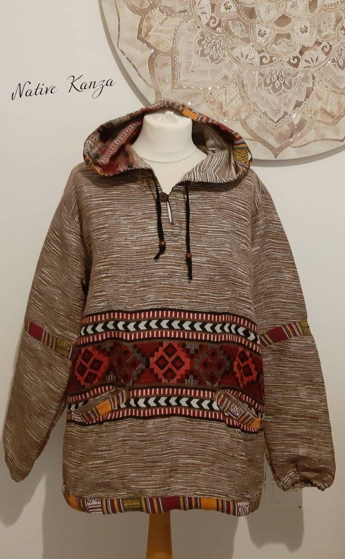 Image of Mens Jumper, Mens Hoodie, Hooded Jumper, Festival Jumper, Aztec Jumper